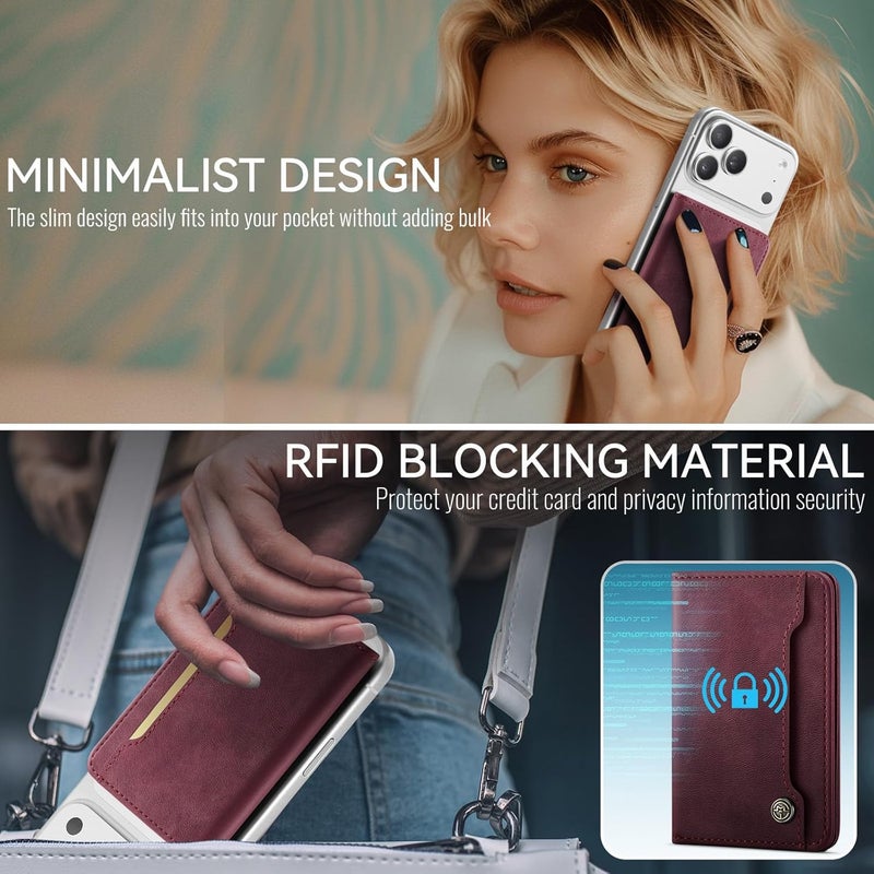 Vinich for MagSafe Wallet Magnetic RFID Blocking Card Holder Compatible with MagSafe Phones and Cases, Strong Magnet Minimalist Phone Wallet for iPhone 17/16/15/14/13/12/Pro/Max/Plus, Burgundy - Image 3